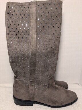 Women's IMPO Mid-Calf Studded Faux Suede Boots Taupe Gray Size 8.5M Bach